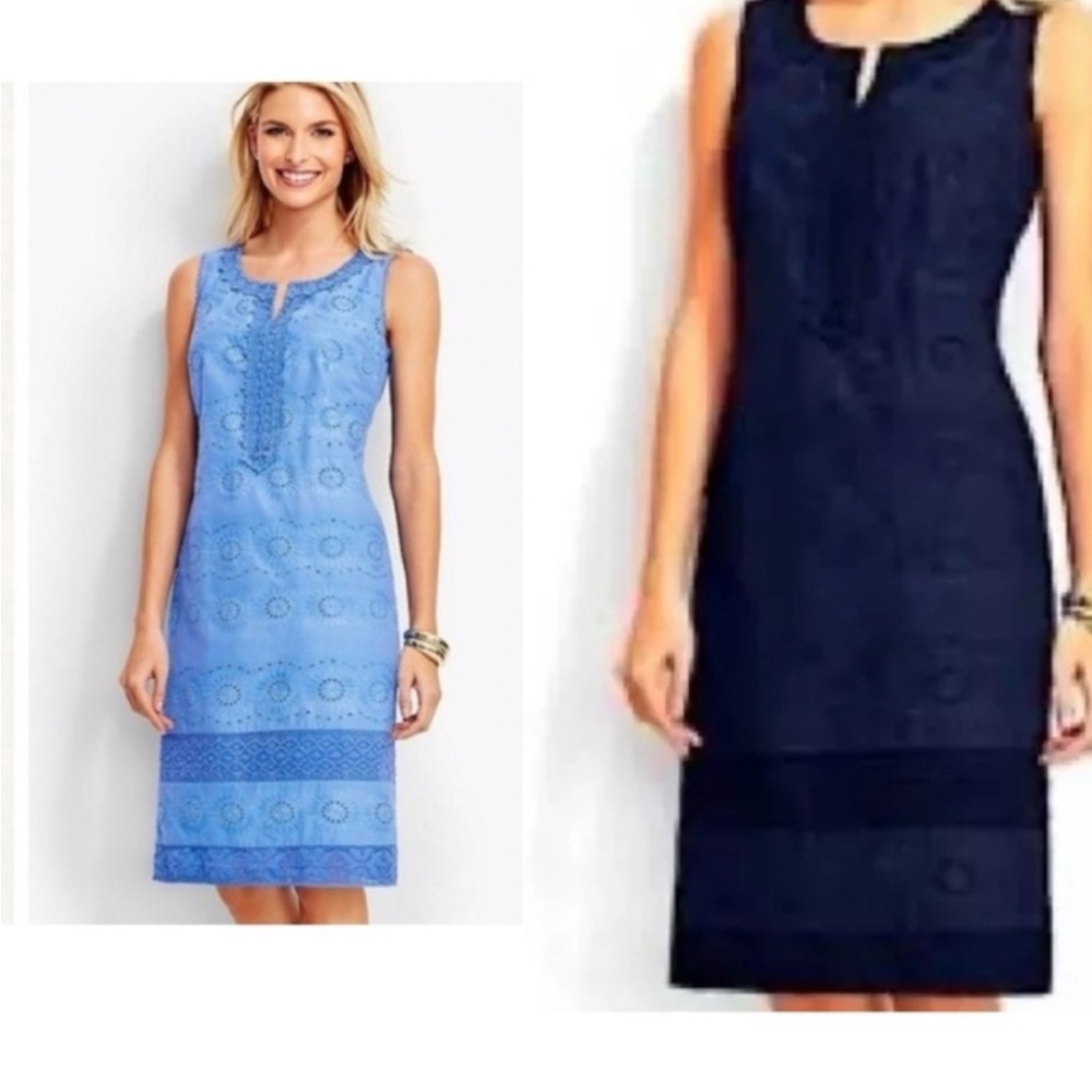 Talbot’s sleeveless eyelet dress (lined) worn once in elegant navy blue size 12P